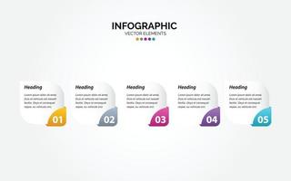 diseño de flecha infográfica horizontal vectorial con 5 opciones o pasos. infografía horizontal para el concepto de negocio. se puede utilizar para banner de presentaciones. diseño de flujo de trabajo vector