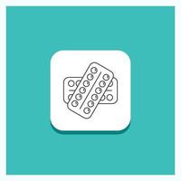 Round Button for medicine. Pill. drugs. tablet. patient Line icon Turquoise Background vector