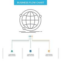 Data. global. internet. network. web Business Flow Chart Design with 3 Steps. Line Icon For Presentation Background Template Place for text vector