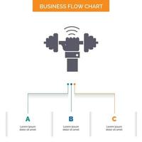 Dumbbell. gain. lifting. power. sport Business Flow Chart Design with 3 Steps. Glyph Icon For Presentation Background Template Place for text. vector