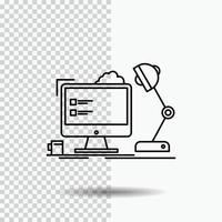 workplace. workstation. office. lamp. computer Line Icon on Transparent Background. Black Icon Vector Illustration