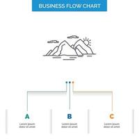 Mountain. hill. landscape. nature. evening Business Flow Chart Design with 3 Steps. Line Icon For Presentation Background Template Place for text vector