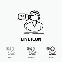 FAQ. Assistance. call. consultation. help Icon in Thin. Regular and Bold Line Style. Vector illustration