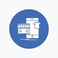 shopping. garments. buy. online. shop White Glyph Icon in Circle. Vector Button illustration
