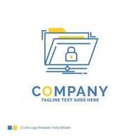 encryption. files. folder. network. secure Blue Yellow Business Logo template. Creative Design Template Place for Tagline. vector