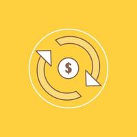 Circulation. finance. flow. market. money Flat Line Filled Icon. Beautiful Logo button over yellow background for UI and UX. website or mobile application vector