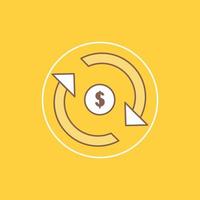 Circulation. finance. flow. market. money Flat Line Filled Icon. Beautiful Logo button over yellow background for UI and UX. website or mobile application vector