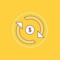 circulación. Finanzas. caudal. mercado. icono lleno de línea plana de dinero. hermoso botón de logotipo sobre fondo amarillo para ui y ux. sitio web o aplicación móvil vector