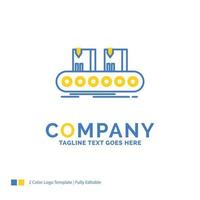 Belt. box. conveyor. factory. line Blue Yellow Business Logo template. Creative Design Template Place for Tagline. vector