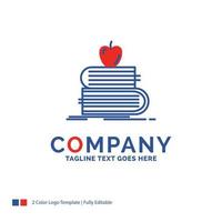 Company Name Logo Design For back to school. school. student. books. apple. Blue and red Brand Name Design with place for Tagline. Abstract Creative Logo template for Small and Large Business. vector