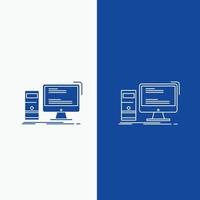 Computer. desktop. gaming. pc. personal Line and Glyph web Button in Blue color Vertical Banner for UI and UX. website or mobile application vector