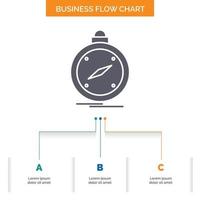 compass. direction. navigation. gps. location Business Flow Chart Design with 3 Steps. Glyph Icon For Presentation Background Template Place for text.