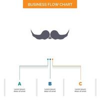 moustache. Hipster. movember. male. men Business Flow Chart Design with 3 Steps. Glyph Icon For Presentation Background Template Place for text. vector