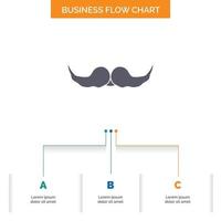 bigote. inconformista. movimiento masculino. diseño de diagrama de flujo de negocios de hombres con 3 pasos. icono de glifo para el lugar de plantilla de fondo de presentación para texto. vector