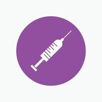 syringe. injection. vaccine. needle. shot White Glyph Icon in Circle. Vector Button illustration