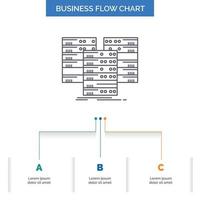 Center. centre. data. database. server Business Flow Chart Design with 3 Steps. Line Icon For Presentation Background Template Place for text vector