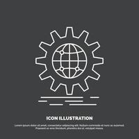 international. business. globe. world wide. gear Icon. Line vector symbol for UI and UX. website or mobile application