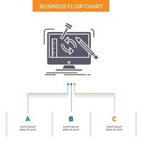 engineering. project. tools. workshop. processing Business Flow Chart Design with 3 Steps. Glyph Icon For Presentation Background Template Place for text. vector