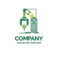 Automation. factory. hand. mechanism. package Flat Business Logo template. Creative Green Brand Name Design. vector