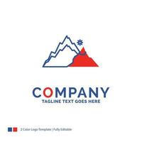 Company Name Logo Design For mountain. landscape. hill. nature. tree. Blue and red Brand Name Design with place for Tagline. Abstract Creative Logo template for Small and Large Business. vector