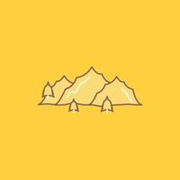 montaña. paisaje. Cerro. naturaleza. icono lleno de línea plana de árbol. hermoso botón de logotipo sobre fondo amarillo para ui y ux. sitio web o aplicación móvil vector