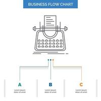 artículo. Blog. historia. máquina de escribir. diseño de diagrama de flujo de negocios de escritor con 3 pasos. icono de línea para el lugar de plantilla de fondo de presentación para texto vector