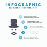 bigote. inconformista. movimiento sombrero. plantilla de infografía de hombres para sitio web y presentación. icono de glifo gris con ilustración de vector de estilo infográfico azul.