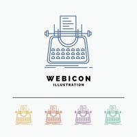 Article. blog. story. typewriter. writer 5 Color Line Web Icon Template isolated on white. Vector illustration