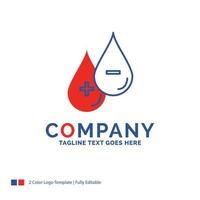 Company Name Logo Design For blood. drop. liquid. Plus. Minus. Blue and red Brand Name Design with place for Tagline. Abstract Creative Logo template for Small and Large Business. vector