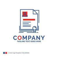 Company Name Logo Design For Contract. badge. Business. agreement. certificate. Blue and red Brand Name Design with place for Tagline. Abstract Creative Logo template for Small and Large Business. vector