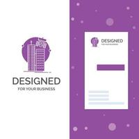 Business Logo for building. smart city. technology. satellite. corporation. Vertical Purple Business .Visiting Card template. Creative background vector illustration