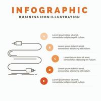 audio. cable. cord. sound. wire Infographics Template for Website and Presentation. Line Gray icon with Orange infographic style vector illustration