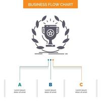 award. cup. prize. reward. victory Business Flow Chart Design with 3 Steps. Glyph Icon For Presentation Background Template Place for text. vector