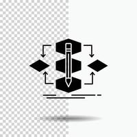 algoritmo. diseño. método. modelo. icono de glifo de proceso sobre fondo transparente. icono negro vector