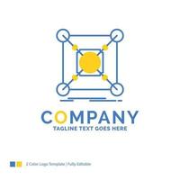 Base. center. connection. data. hub Blue Yellow Business Logo template. Creative Design Template Place for Tagline. vector