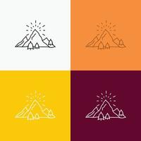 hill. landscape. nature. mountain. fireworks Icon Over Various Background. Line style design. designed for web and app. Eps 10 vector illustration