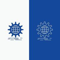 international. business. globe. world wide. gear Line and Glyph web Button in Blue color Vertical Banner for UI and UX. website or mobile application vector