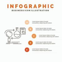 análisis. negocio. desarrollar. desarrollo. plantilla de infografía de mercado para sitio web y presentación. icono de línea gris con ilustración de vector de estilo infográfico naranja