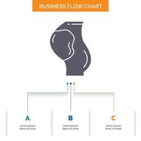 el embarazo. embarazada. bebé. obstetricia. diseño de diagrama de flujo de negocio de feto con 3 pasos. icono de glifo para el lugar de plantilla de fondo de presentación para texto. vector