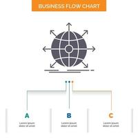 business. global. international. network. web Business Flow Chart Design with 3 Steps. Glyph Icon For Presentation Background Template Place for text. vector