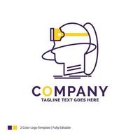 diseño del logotipo del nombre de la empresa para humanos. hombre. la realidad. usuario. virtual. vr. diseño de marca púrpura y amarillo con lugar para eslogan. plantilla de logotipo creativo para pequeñas y grandes empresas. vector