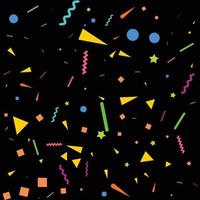 Vector abstract Black Background with many falling tiny colorful confetti pieces and ribbon. Carnival. Christmas or New Year decoration colorful party pennants for birthday. festival