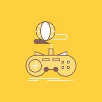 Game. gaming. internet. multiplayer. online Flat Line Filled Icon. Beautiful Logo button over yellow background for UI and UX. website or mobile application vector