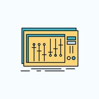 Console. dj. mixer. music. studio Flat Icon. green and Yellow sign and symbols for website and Mobile appliation. vector illustration