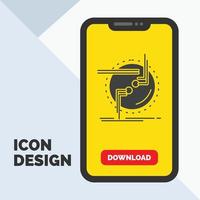 cadena. conectar. conexión. Enlace. icono de glifo de alambre en el móvil para la página de descarga. fondo amarillo vector