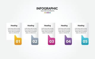 diseño infográfico horizontal vectorial con iconos. 5 opciones o 5 pasos. diagrama de proceso diagrama de flujo gráfico de información vector