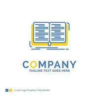 book. education. lesson. study Blue Yellow Business Logo template. Creative Design Template Place for Tagline. vector