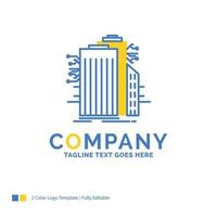 Building. Technology. Smart City. Connected. internet Blue Yellow Business Logo template. Creative Design Template Place for Tagline. vector