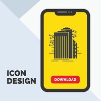 Building. Technology. Smart City. Connected. internet Glyph Icon in Mobile for Download Page. Yellow Background vector