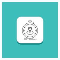 Round Button for fast. speed. stopwatch. timer. girl Line icon Turquoise Background vector